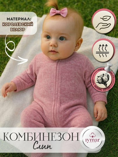 Комбинезон , закрытая стопа, размер 0-3, голубой, белый, бежевый — фото 1