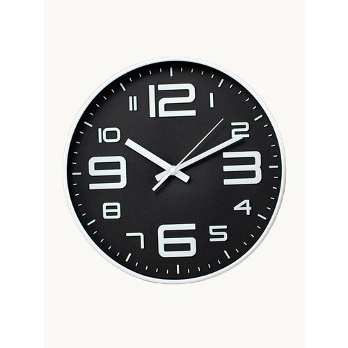 Кварцевые настенные часы 30 см круглые черный интерьерные часы хорошие часы со стеклом и плавным ходом Батарейка в комплекте 1700₽