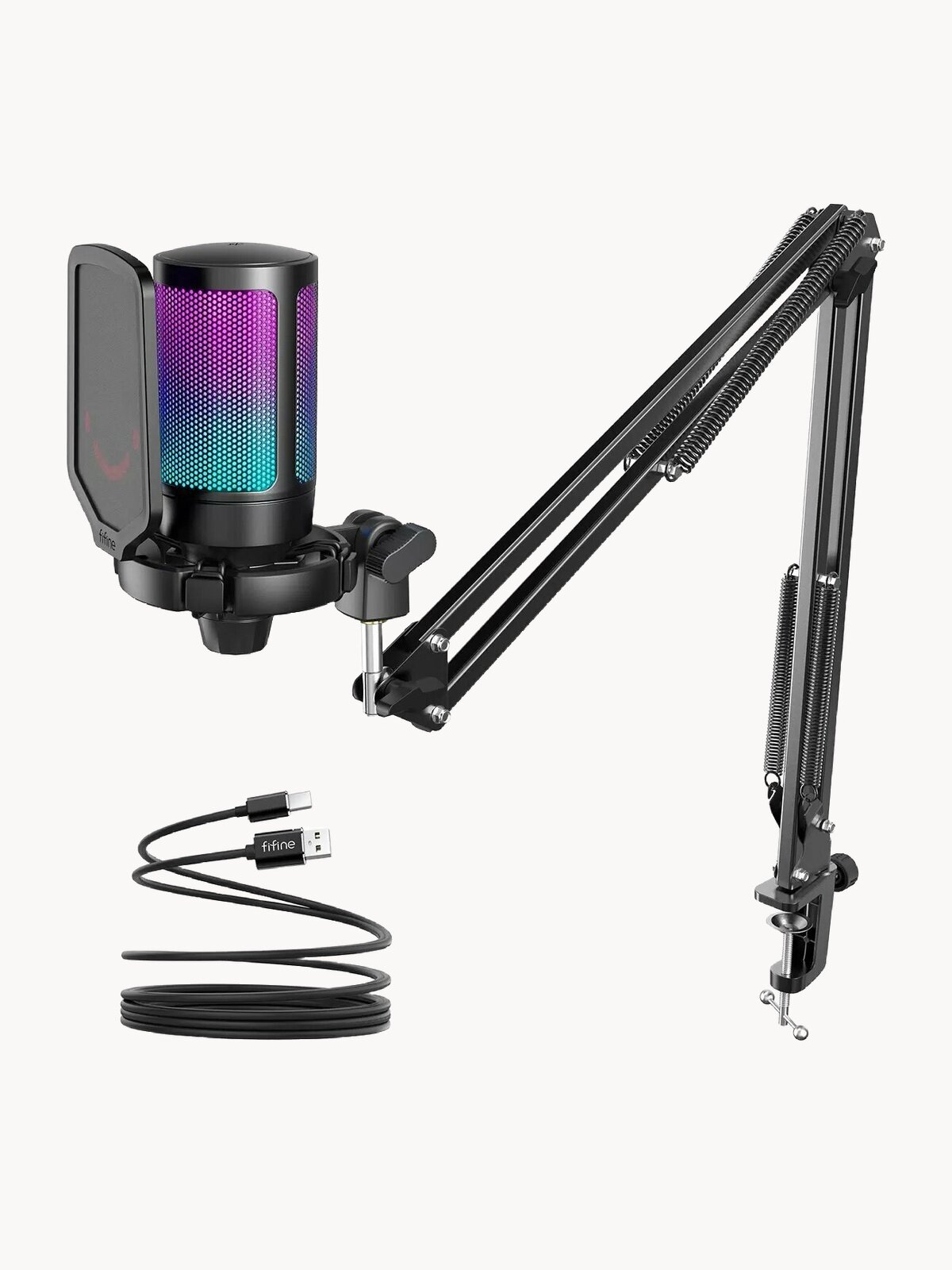 Конденсаторный USB Микрофон Fifine A6T Ampligame с RGB-подсветкой (Black)