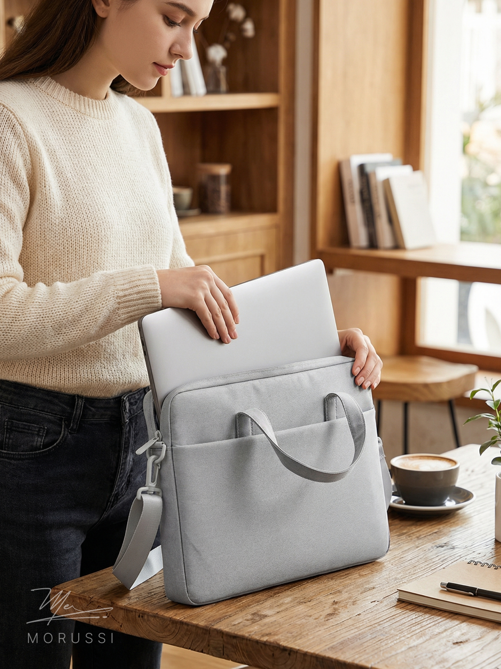 Сумка для ноутбука Morussi, оксфорд, серый, 14", плечевой ремень — фото 1