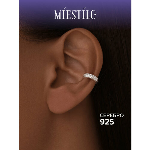 фото Кафф miestilo, серебро, 925 проба, родирование, фианит, , белый