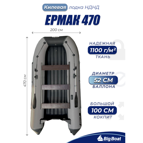 Надувная, под мотор, лодка из ПВХ для рыбалки НДНД Ermak (Ермак) 470