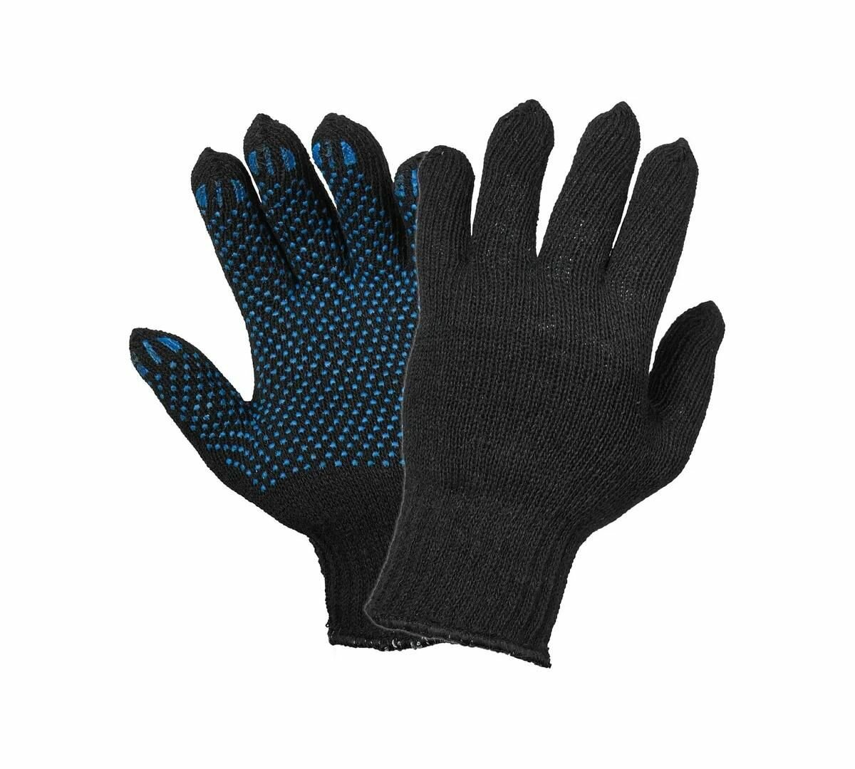 Перчатки трикотажные AIRLINE ADWG033, хлопчатобумажные с ПВХ покрытием, двойные, 5 пар черные, 7.5 класс, 125 г