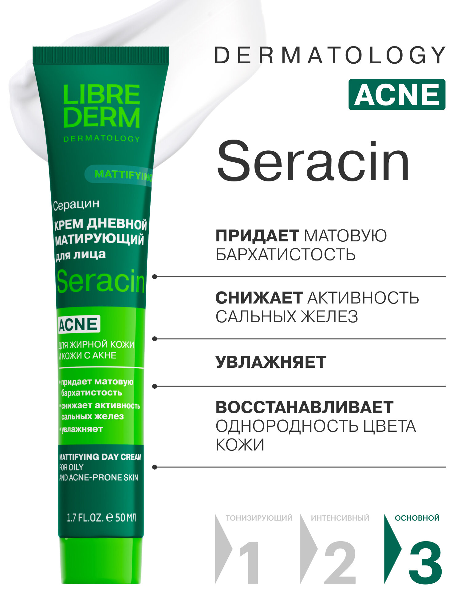 LIBREDERM Матирующий дневной крем для лица SERACIN для жирной кожи и кожи с акне 50 мл — фото 1