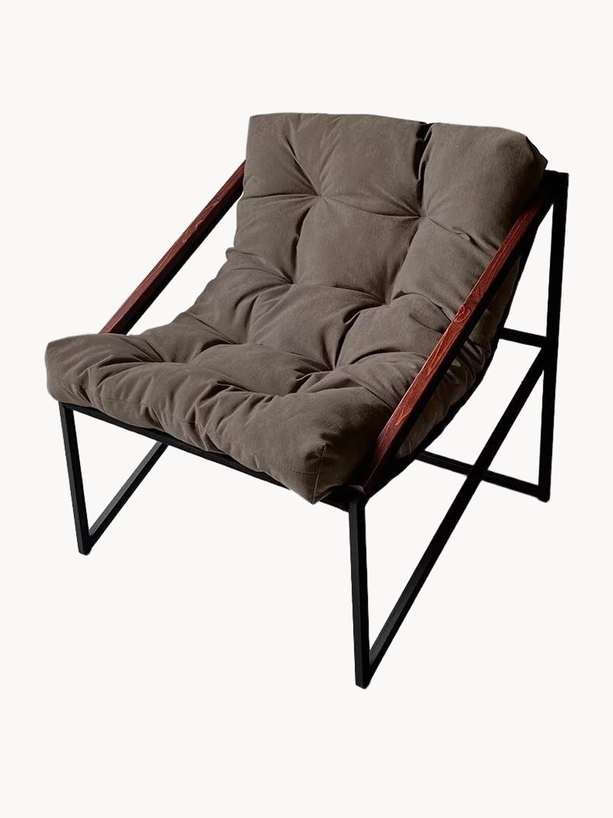 Кресло мягкое удобное для отдыха, уличное, на балкон, веранду, в стиле лофт, минимализм, Слэш ++ велюр коричневый