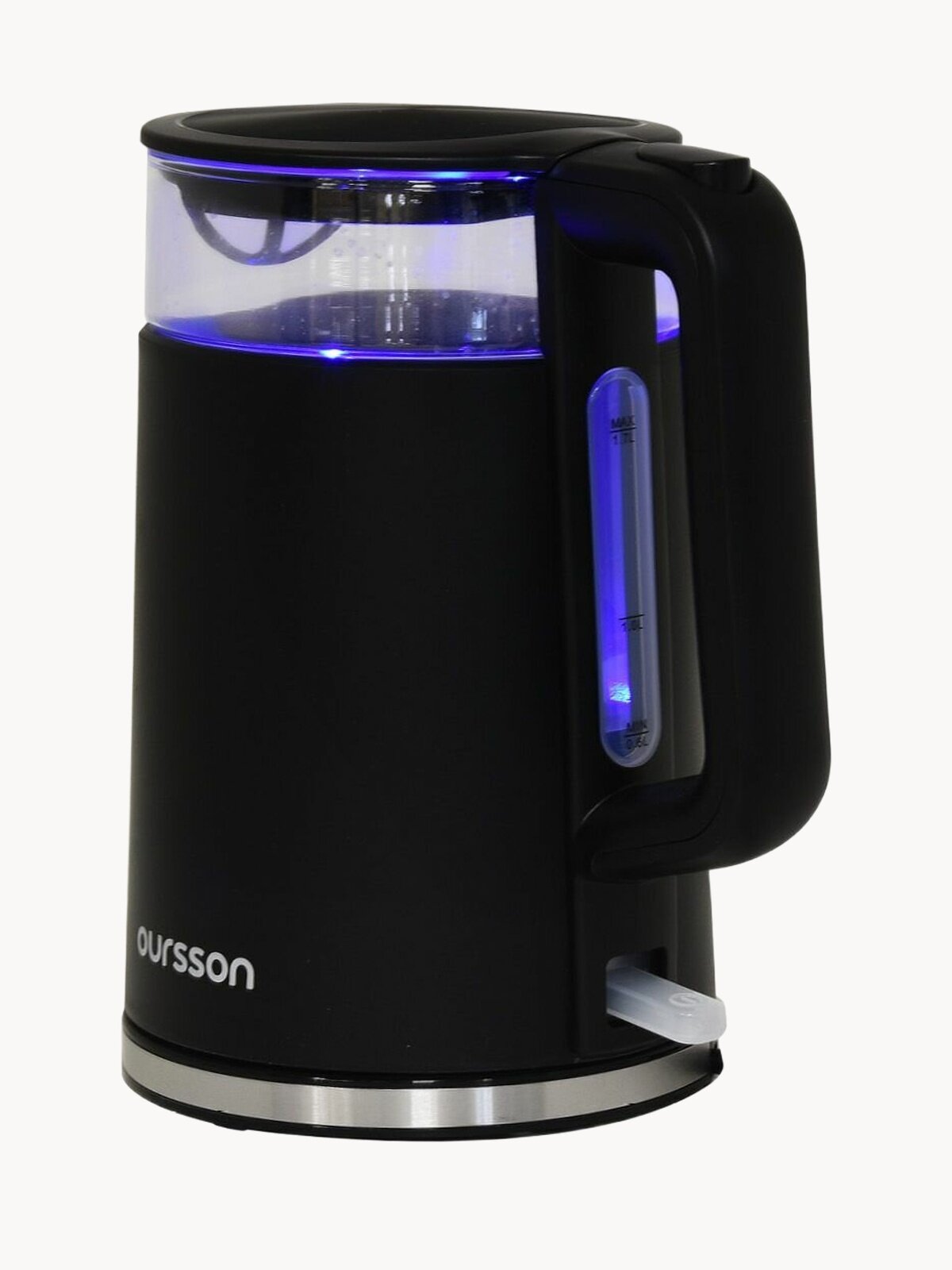 Электрический стеклянный чайник Oursson KE1732W/BL, 2200 Вт, 1.7л, пластик/стекло, черный