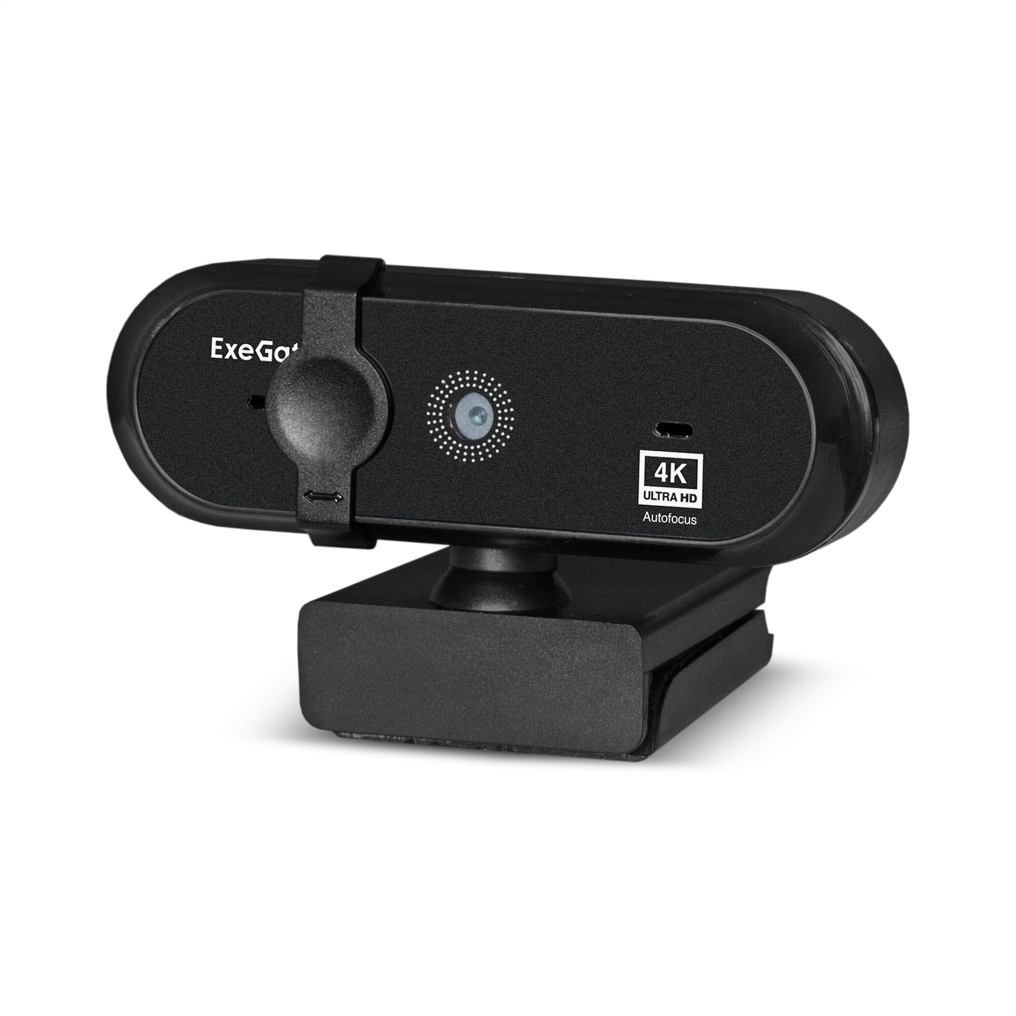 Веб-камера ExeGate Stream HD 4K UHD T-Tripod (матрица 1/3" 8 Мп, 3840x2160, 32fps, 4-линзовый объектив (стекло), автофокус, шторка, USB, Mac OS 10.6 и выше, Chrome OS™, Android 5.0 и выше, черная, RTL) EX287383RUS — фото 1