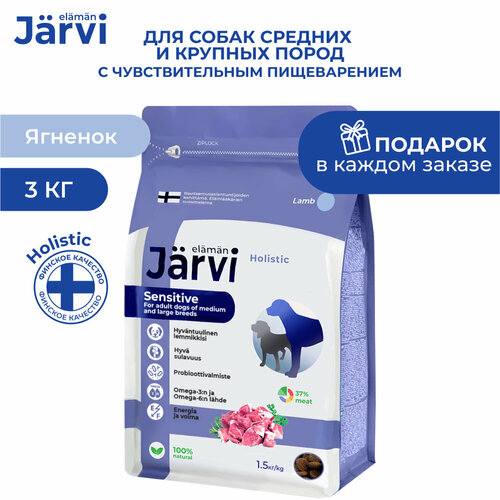 Jarvi сухой полнорационный корм для взрослых собак средних и крупных пород с чувств. пищеварением Ягненок, 1,5 кг. упаковка 2 шт