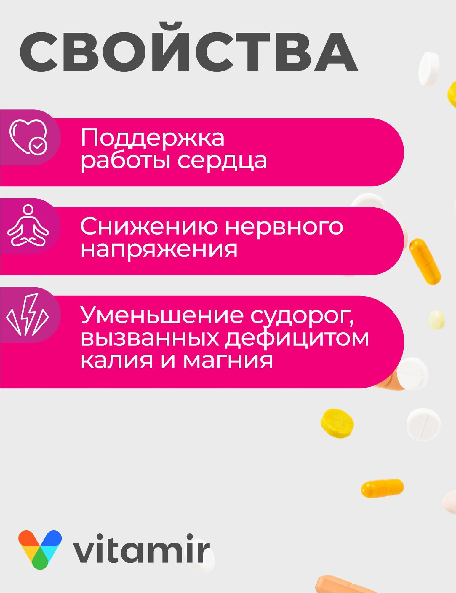 Картинки Калий+Магний аспарагинат VITAMIR / Витамины для сердца и сосудов / 60 таблеток