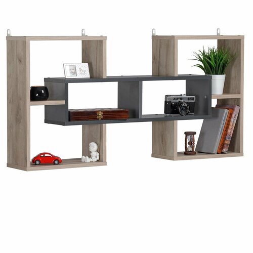 Полка настенная КиМер Элиса-1, цвет Дуб Крафт Серый, 110x54,4x18 см, 1шт.