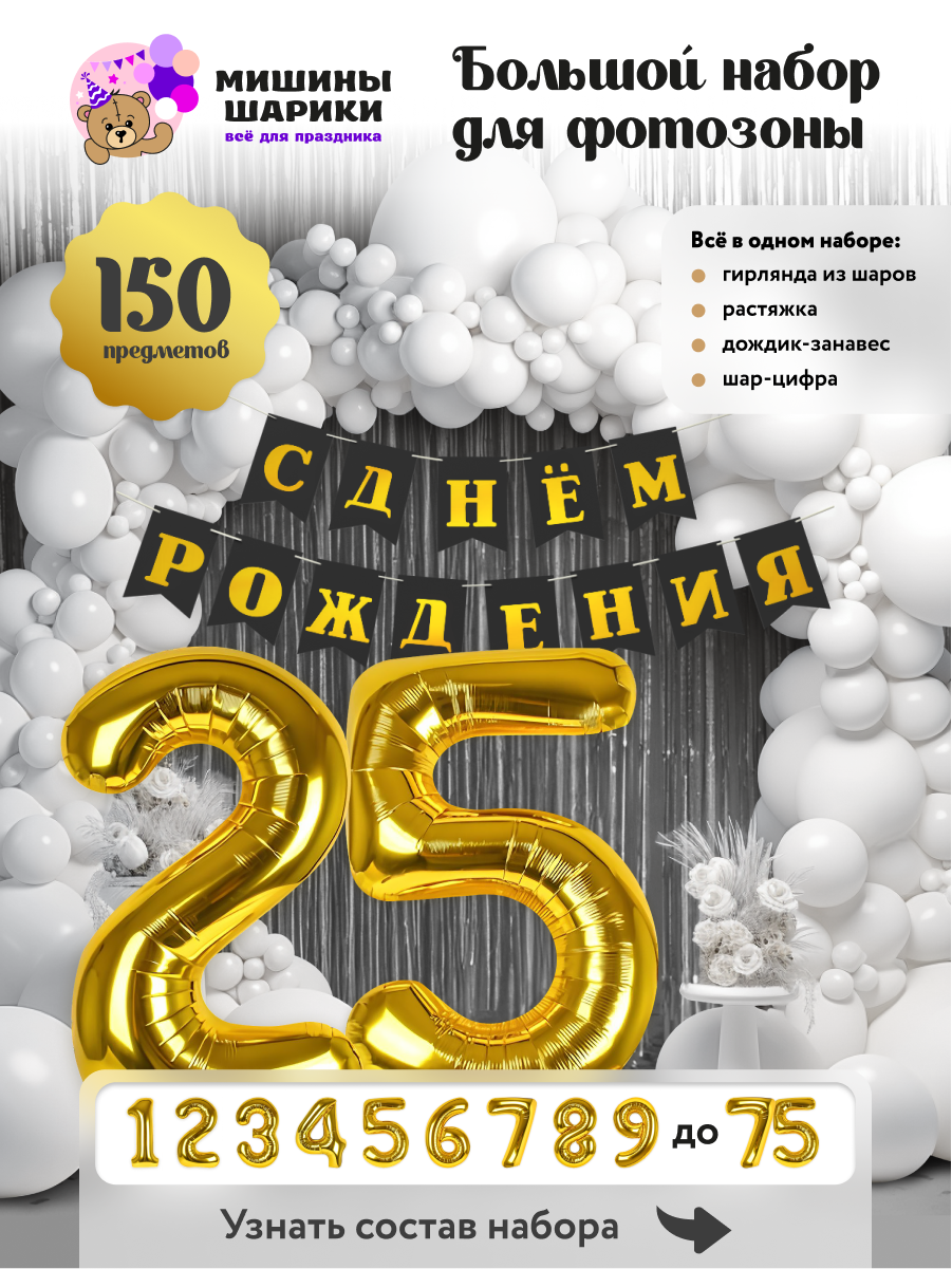 Набор воздушных шаров для фотозоны на день рождения с цифрами 25 лет