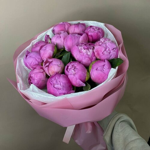 Изображение товара Букет из розовых пионов 15 шт, красивый букет цветов, шикарный, премиум цветы, премиум букет