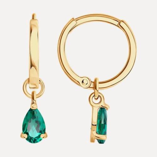 Изображение товара Серьги трансформеры, красное золото, 585 проба, изумруд синтетический