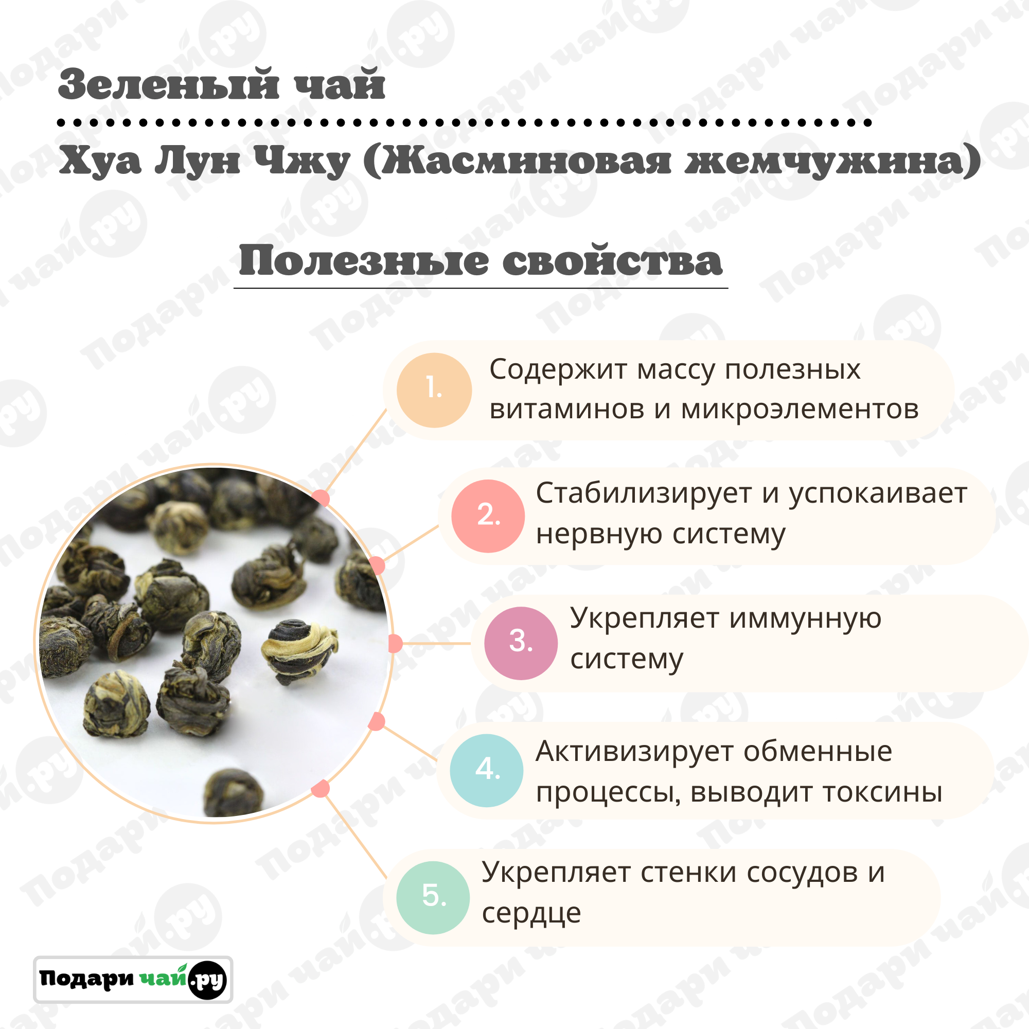 Чай жасминовый Хуа Лун Чжу (Жасминовый скрученный чай), 50 г — фото 1
