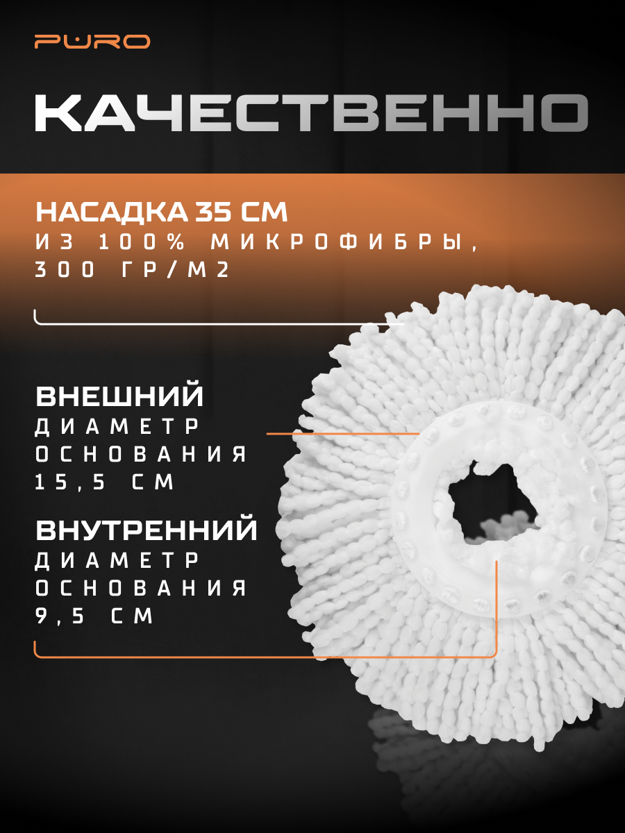 Швабра с отжимом и ведром, комплект для уборки PURO SPIN, белый — фото 1