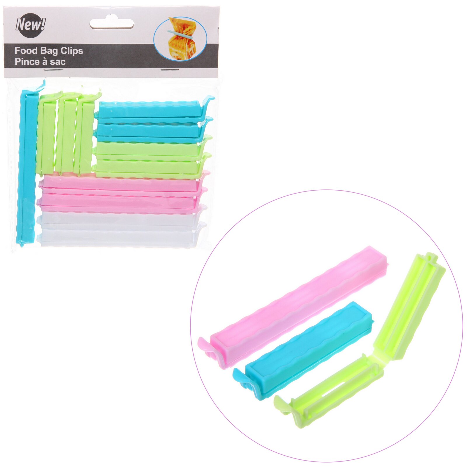 Зажимы для пакетов 'Ассорти' 12шт пластик 4 цвета размеры 6-12см