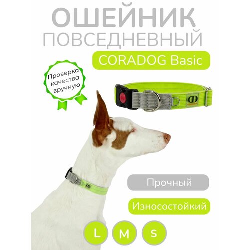 Ошейник повседневный, CORADOG Basic, для маленьких собак, серый, салатовый, размер S 28-44 см