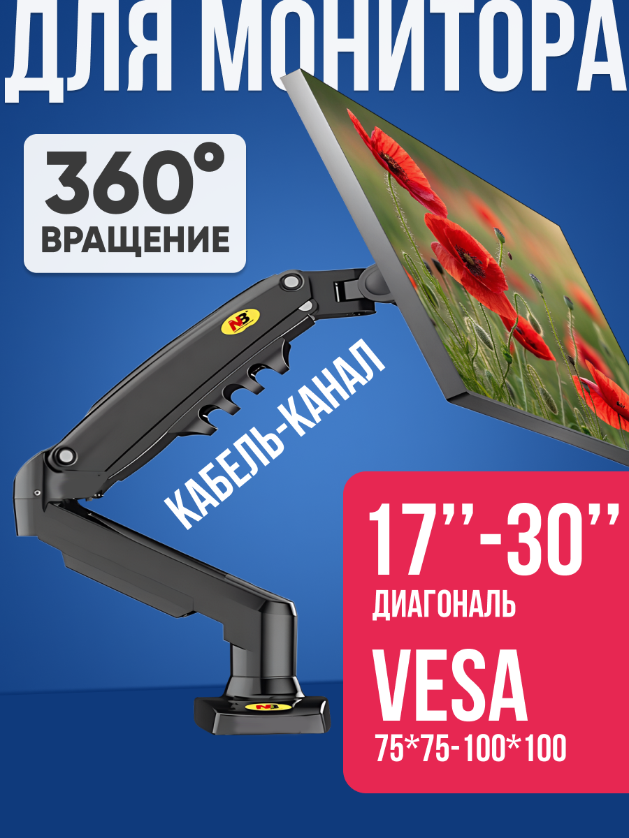 Кронштейн North Bayou F80, для 17-32" мониторов, с кабель-каналом, металл, черный