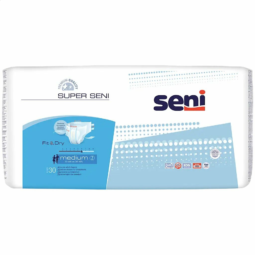 Seni Super Medium подгузники для взрослых (75-110 см) 30 шт