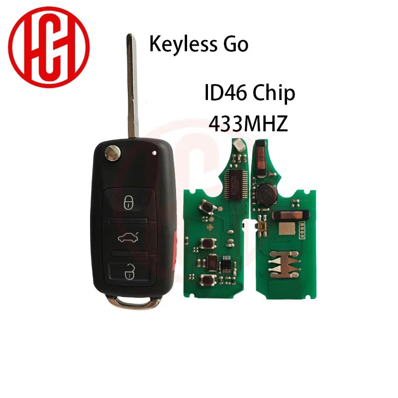Чип Keyless Go 433 МГц ID46 для VW Volkswagen Touareg, умный дистанционный автомобильный брелок 3 + 1 кнопка для VW Volkswagen Touareg Uncut Blade