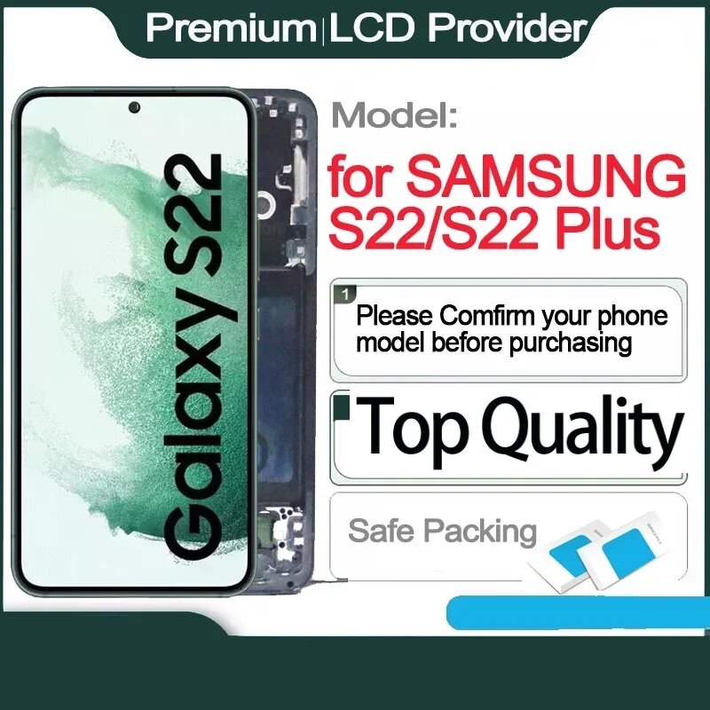 Сменный ЖК-дисплей AMOLED для SAMSUNG, сенсорный экран для S22, 5G, S901B, S901B, S22+, S22 Plus, S906B, S906B, S22 Black frame