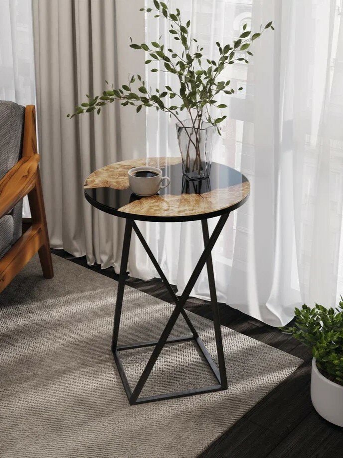 Столик журнальный круглый со стеклянной поверхностью черный, ДП 1-03-05