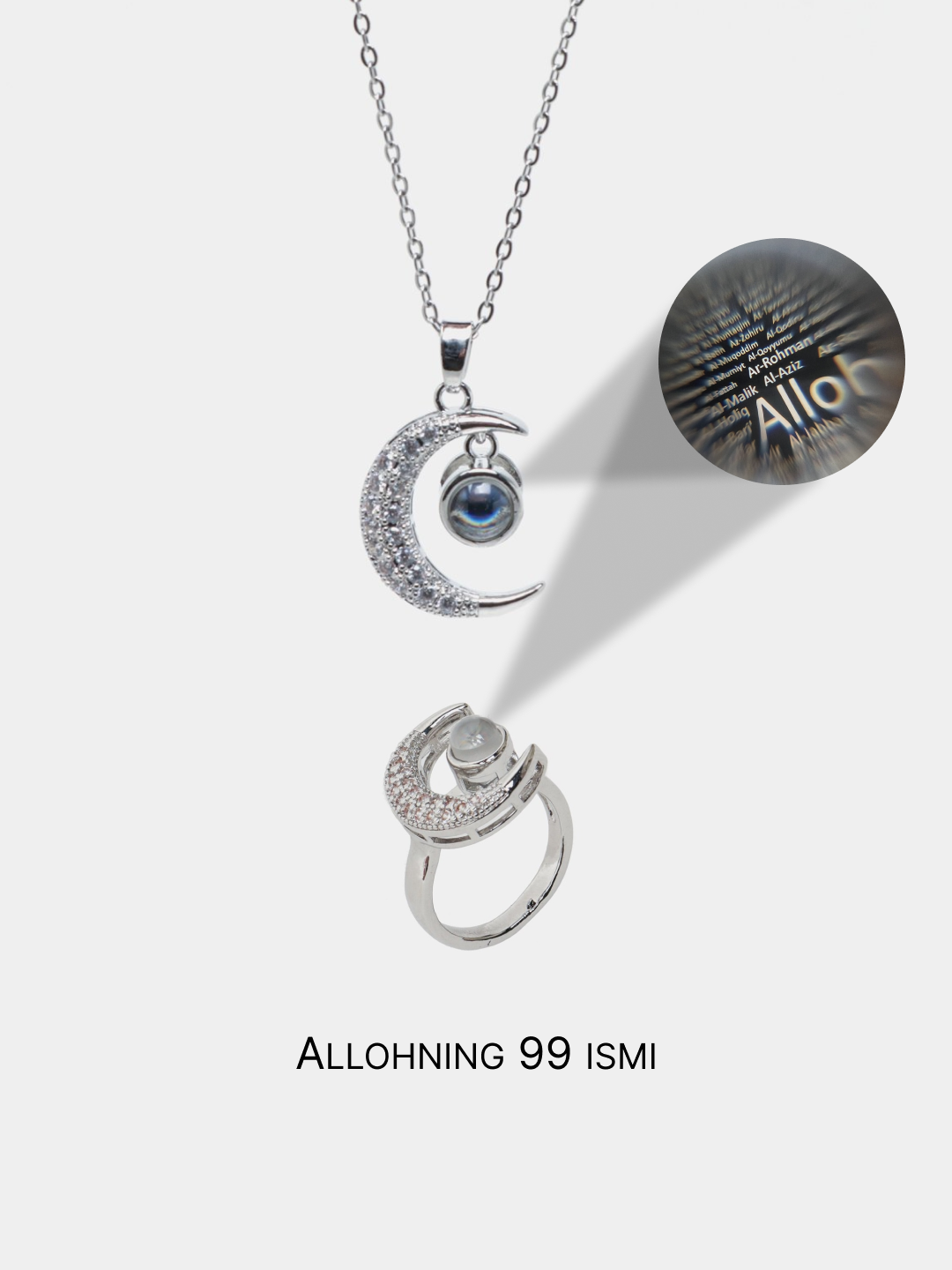 Комплект бижутерии: подвеска, цепь, кольцо, циркон