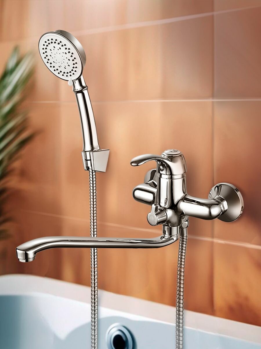 Смеситель для ванны и душа с длинным поворотным изливом Gross Aqua Provance латунь хром 7518586C-35S