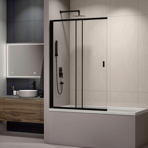 Изображение товара Стеклянная душевая шторка на ванну 100*150 RGW SC-40B Черный 03114010-14