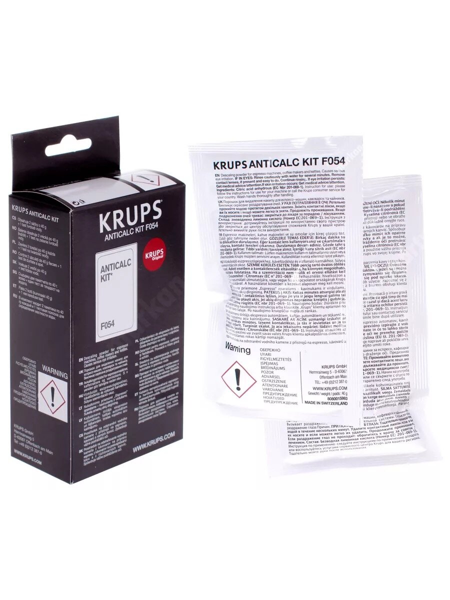 Чистящее средство для кофемашины Krups F054001B, Удаление накипи, Порошок, 2 пакета по 40 гр.