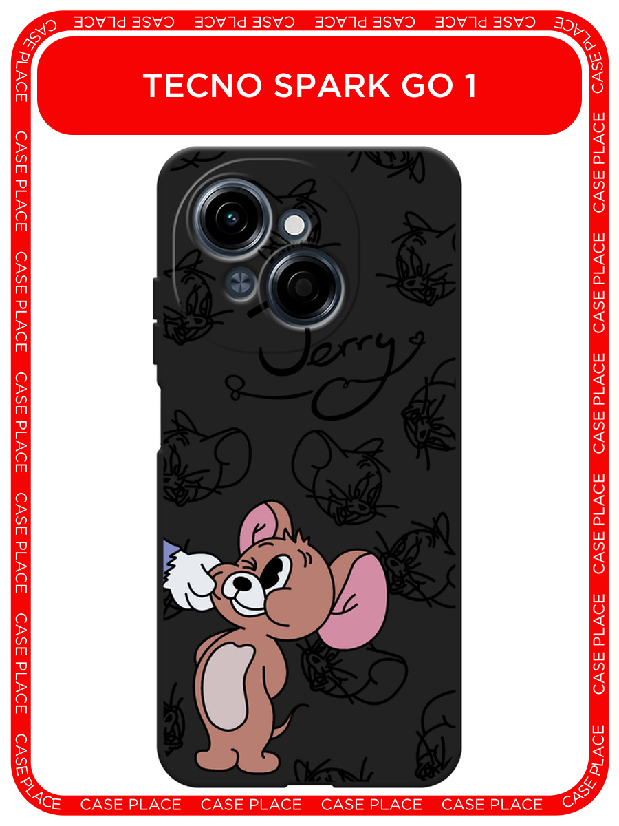 Черный матовый чехол на Tecno Spark Go 1/Pop 9 / Текно Спарк Go 1/Поп 9 с принтом Щекастый Джерри