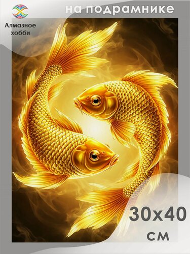 Изображение товара Алмазная мозаика на подрамнике Золотые рыбки 30х40