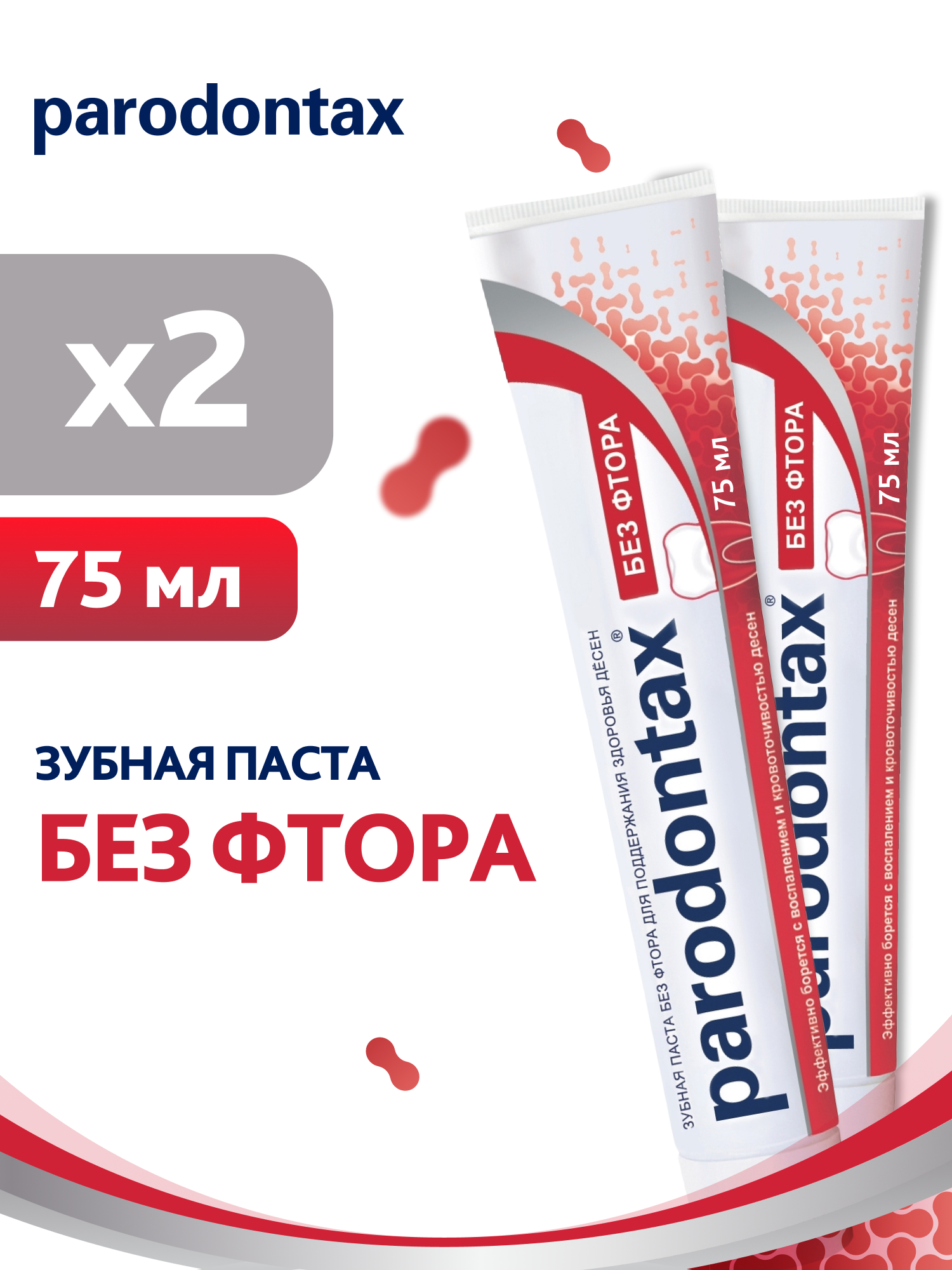 Зубная паста parodontax без Фтора для чувствительных зубов и десен 75мл 2шт