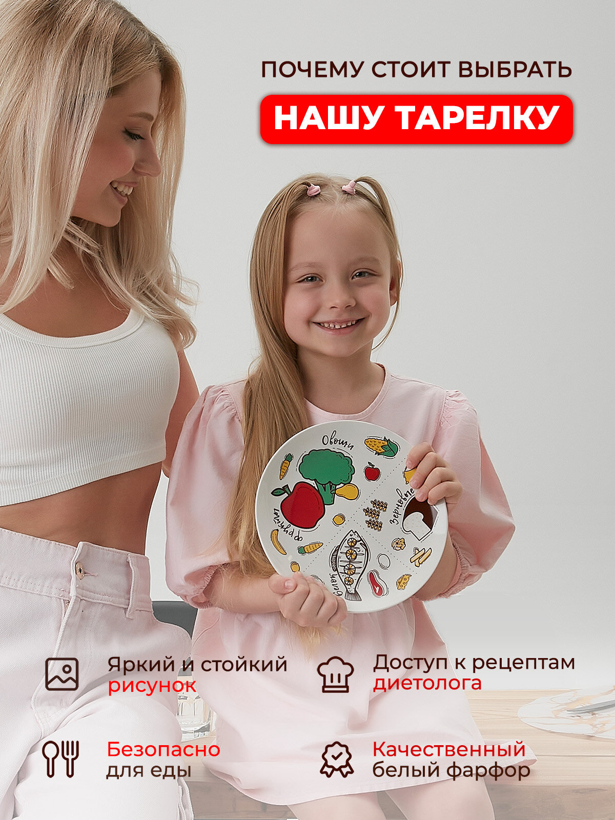 Здоровое Питание Тарелка для похудения и здорового питания ПП, фарфор, белая, диаметр 20.4 см