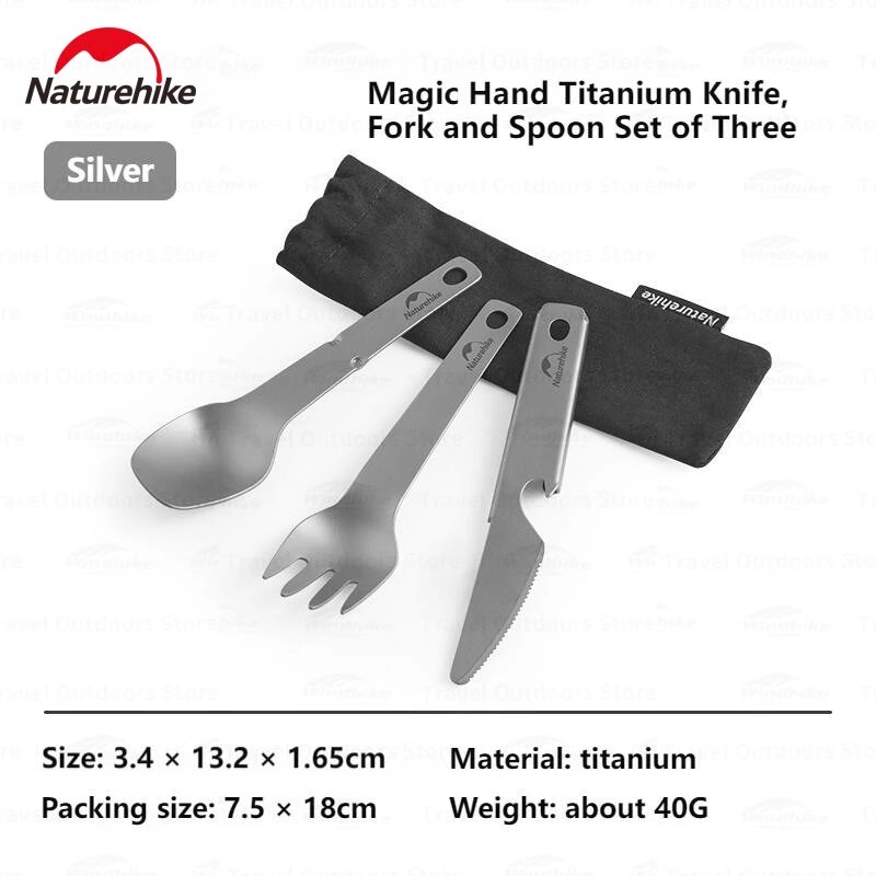Naturehike Сверхлегкий титановый нож/вилка/ложка, набор 3 в 1, 40 г, посуда для пикника на открытом воздухе, портативный инструмент для открывания бутылок для кемпинга, барбекю, 3-in-1 Set