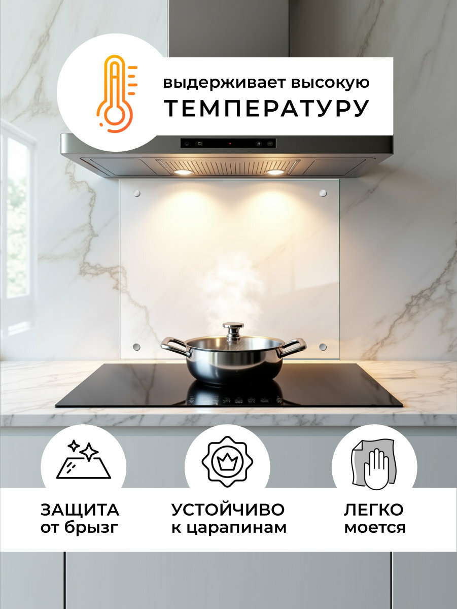 Стеклянный защитный экран для кухни AvaGlass 60x60 см. Панель стеновая на кухню — фото 1
