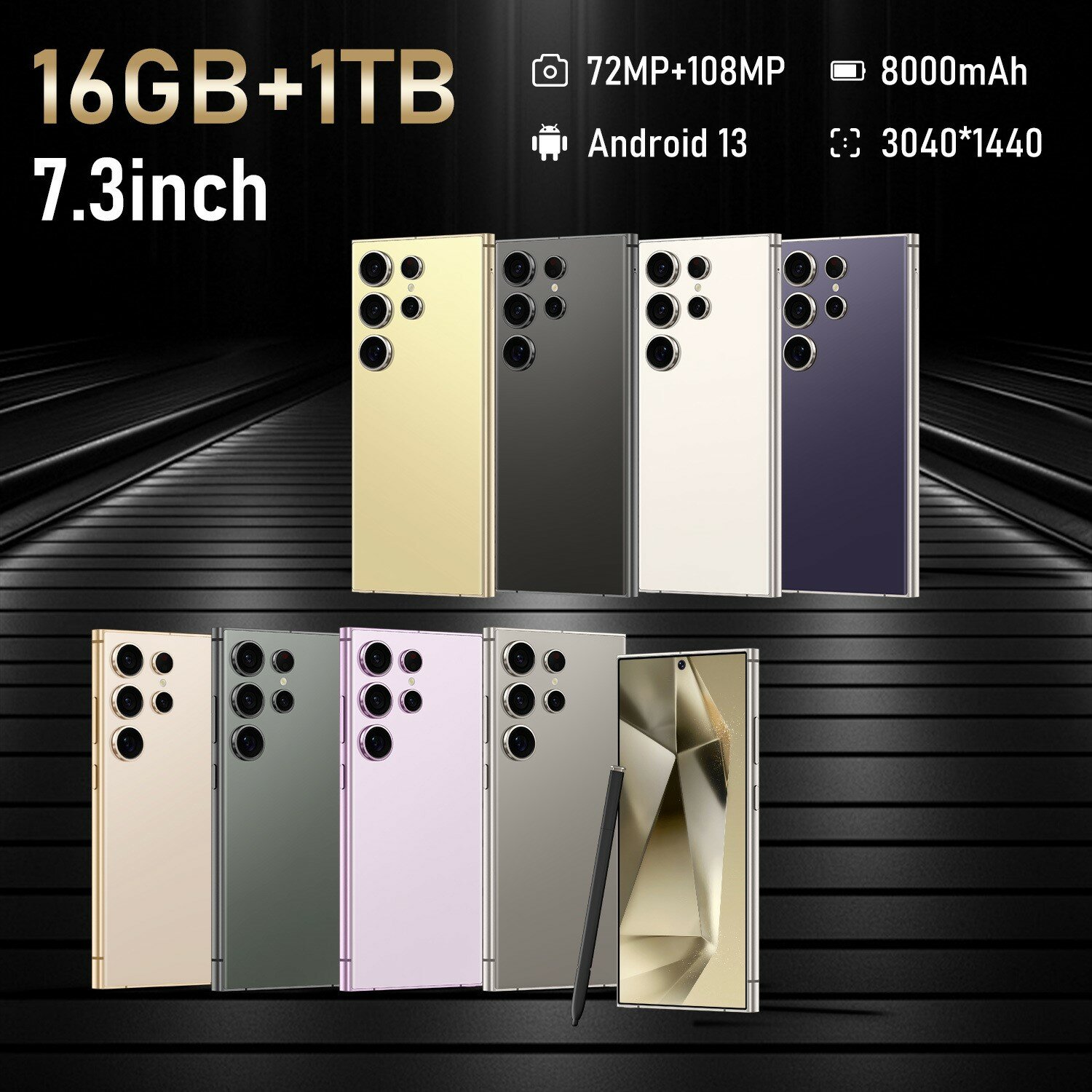 Смартфон S24 Ultra с ультратонким экраном диагональю 7,3", память 16 ГБ и 1 ТБ, черный — фото 1