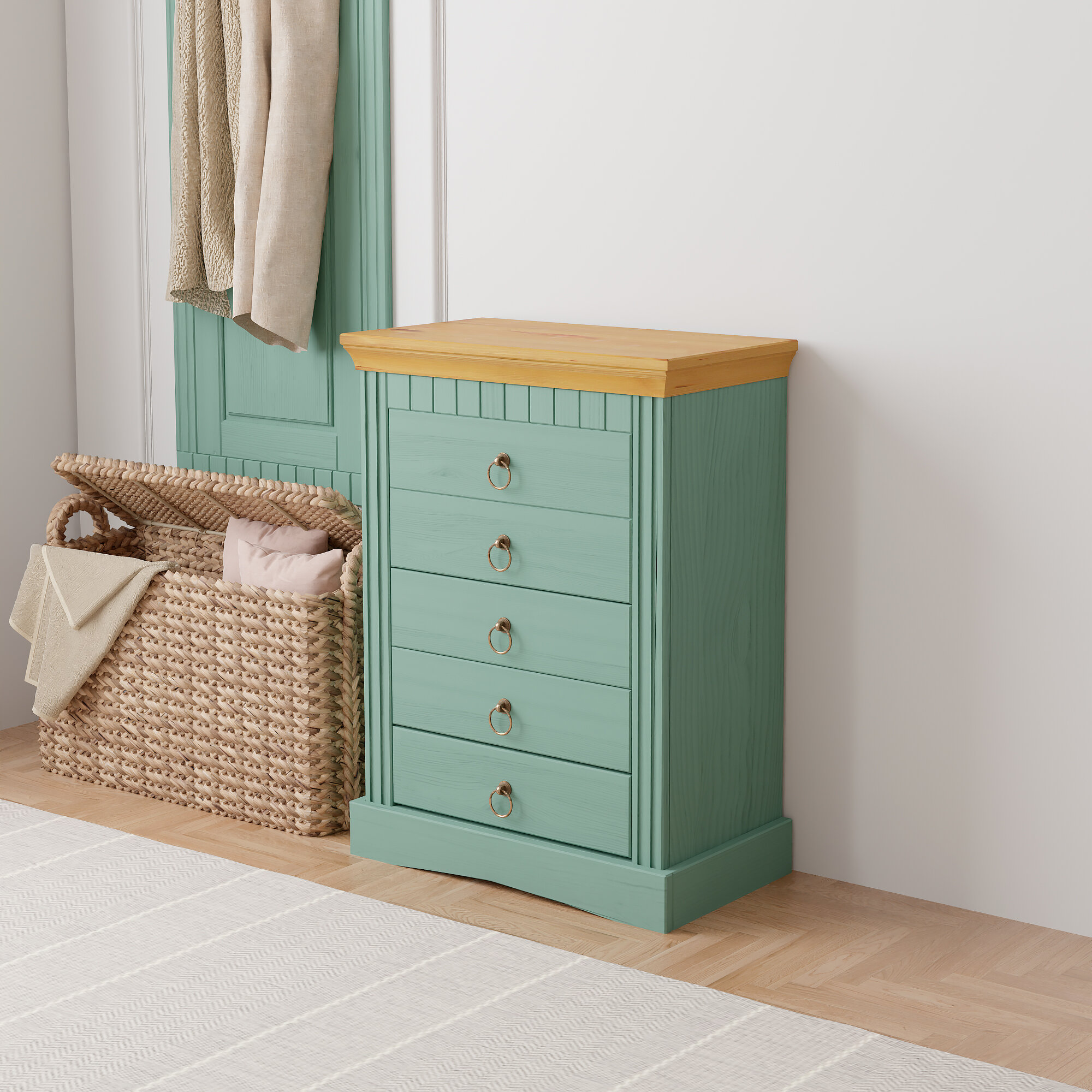 Комод Неаполь из натурального дерева с 5-ю ящиками, эвкалипт