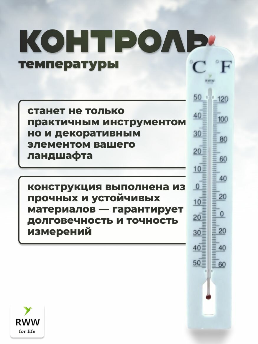 Картинки Термометр RWW For Life ТУФ-40, настенный, безртутный, белый, 40 см