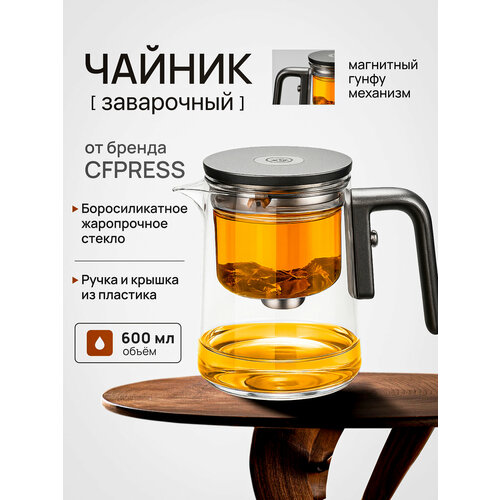 фото Чайник заварочный гунфу типот cfpress grey premium из боросиликатного стекла, 600 мл