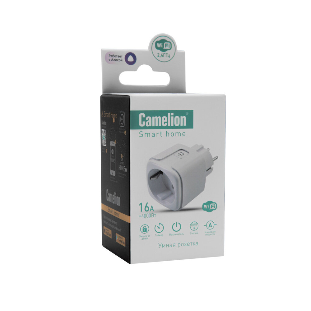 Розетка умная Camelion "Smart Home", Wi-Fi, защита, 16А, 4000Вт