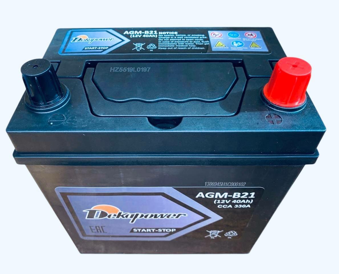 Аккумулятор автомобильный DekaPower AGM B21 40 Ач о. п. 330 А (оригинал для автомобилей Voyah, 6-QF-40 (330))