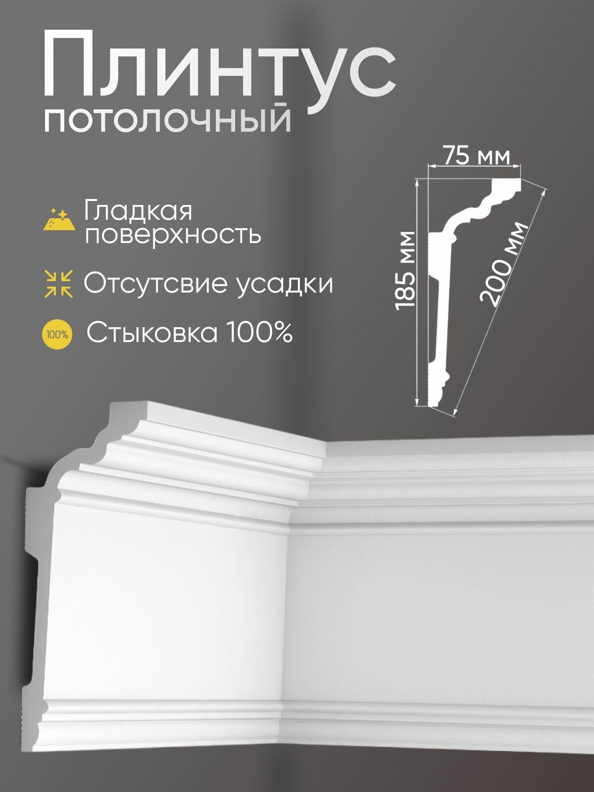 Плинтус потолочный 3 шт GLANZEPOL 200 см пенополистирол белый GPL17