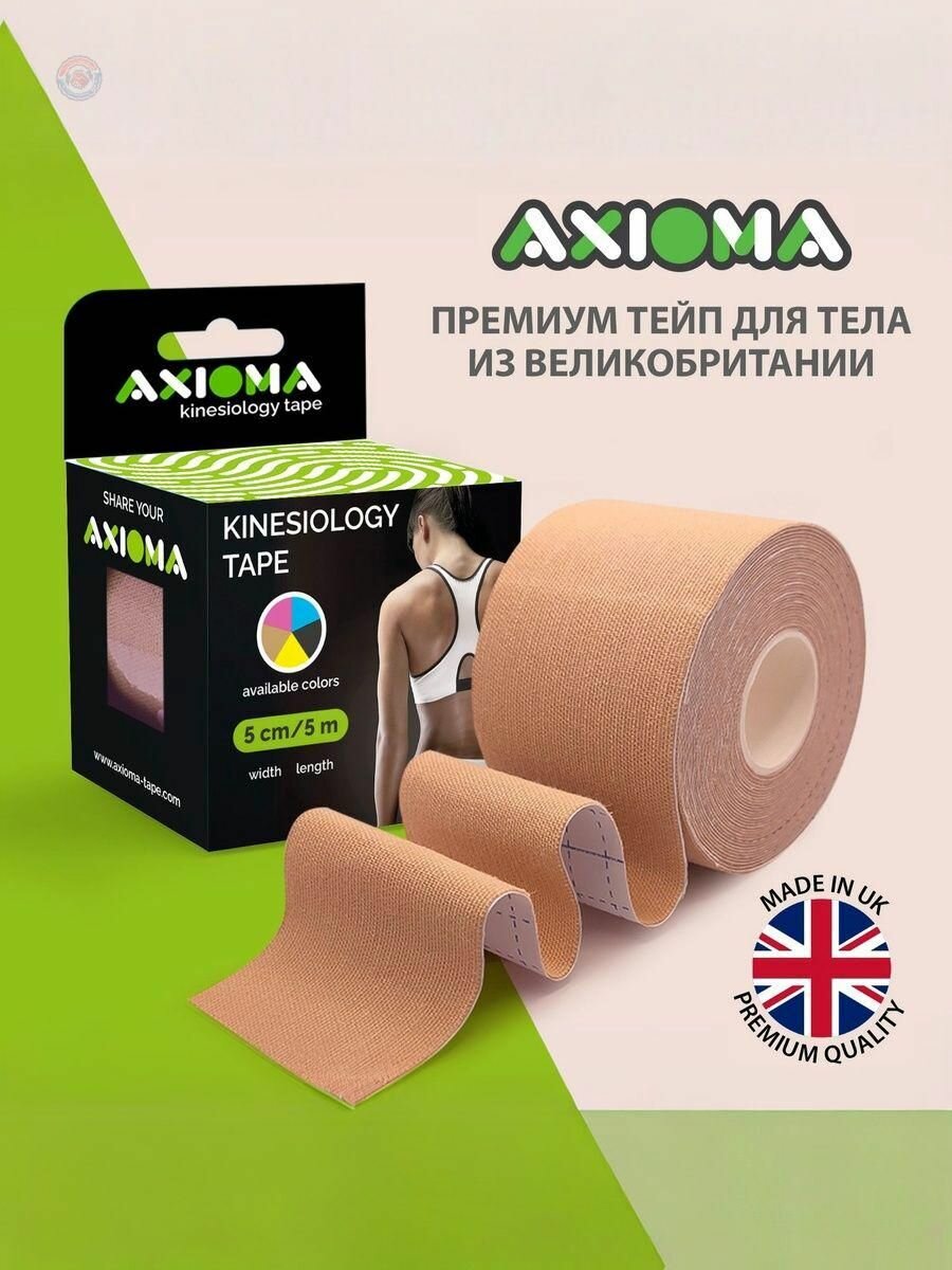 Кинезиотейп AXIOMA для лица и тела 5 см х 5 м эластичный пластырь против отеков  морщин и для фиксации мышц