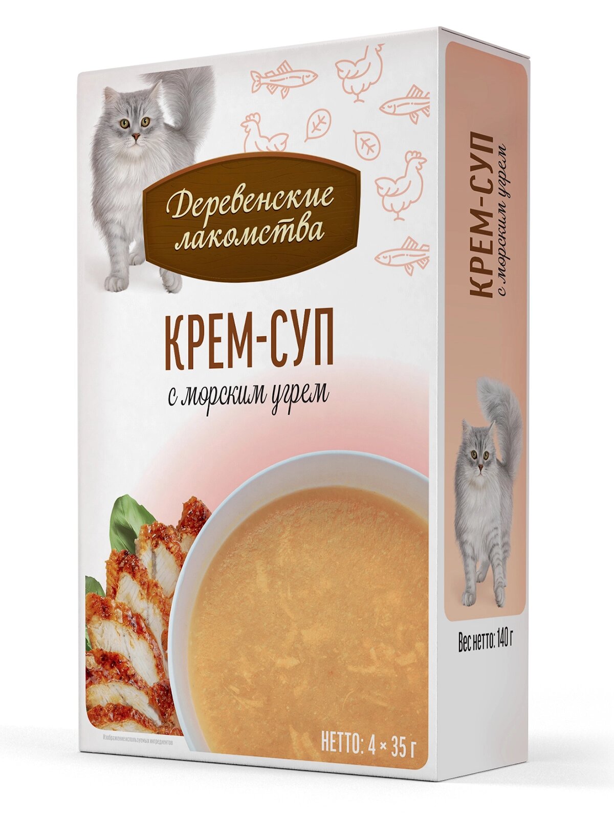 Деревенские лакомства Крем-суп лакомство для кошек Морской угорь 35 г. х 4 шт.