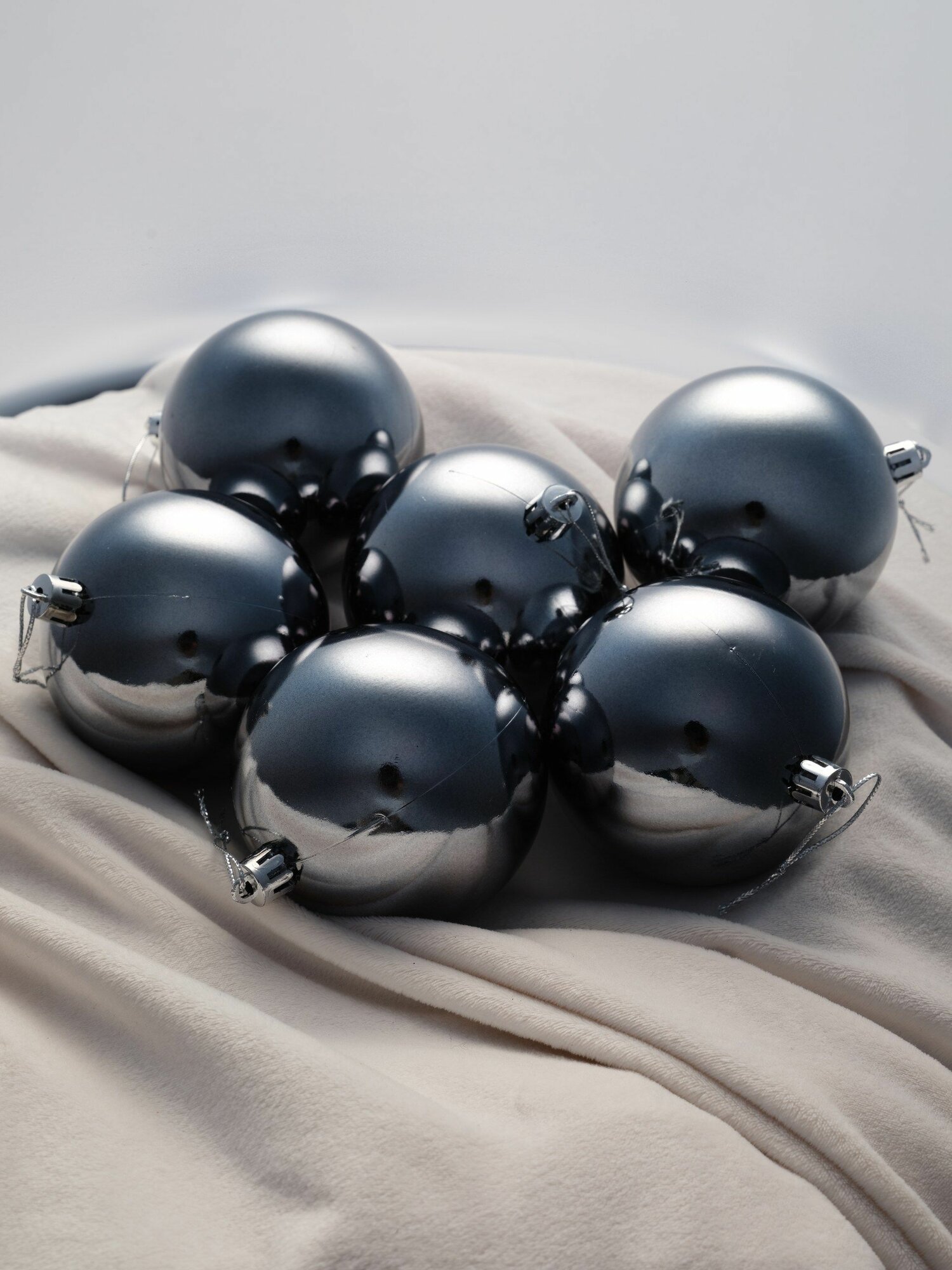 Шар на елку 10см, набор шаров 6шт, новогодний стальной глянцевый, Crystal Trees