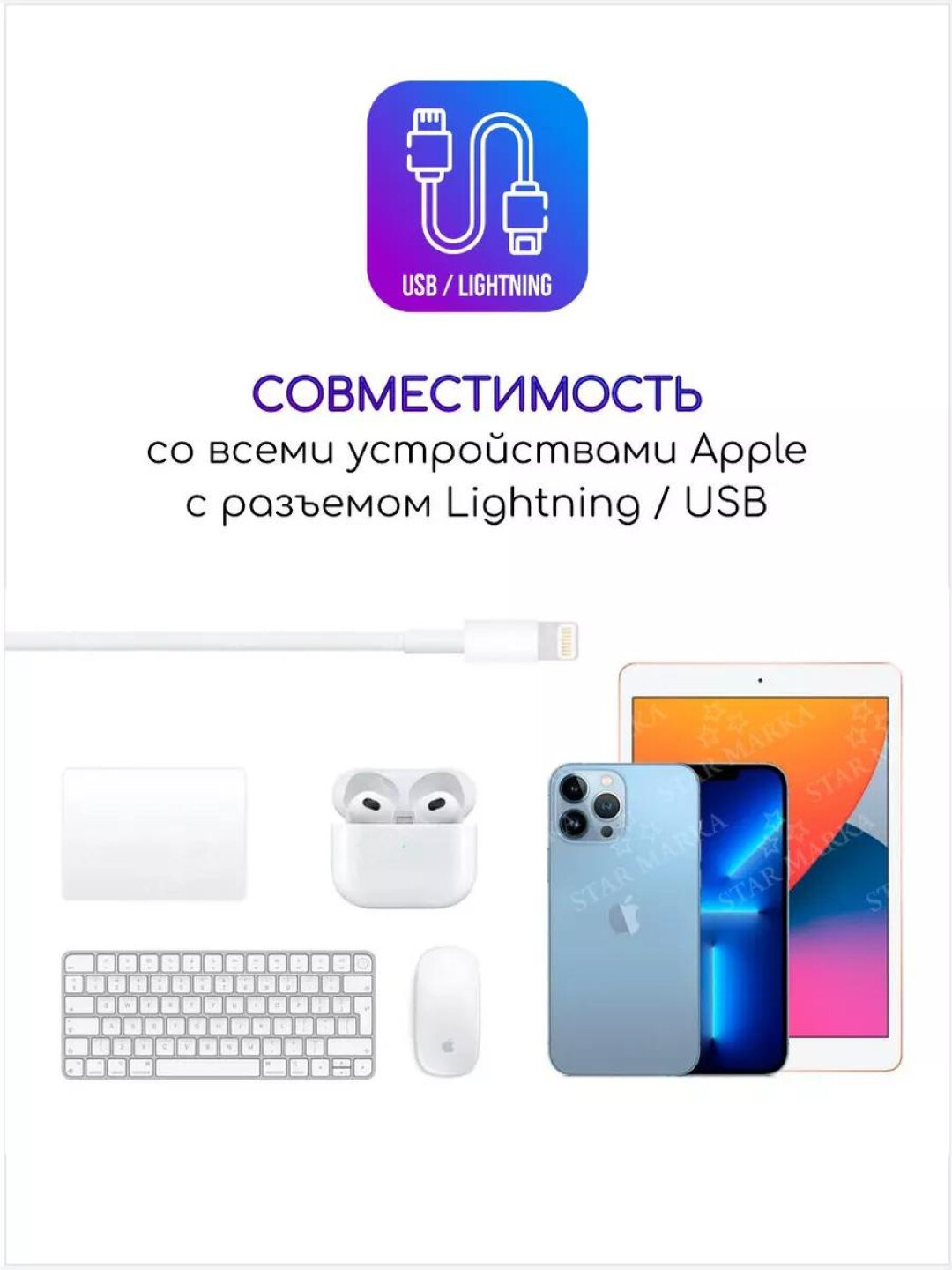 USB-кабель для зарядки Lightning, быстрое зарядное устройство для всех типов iPhone — фото 1