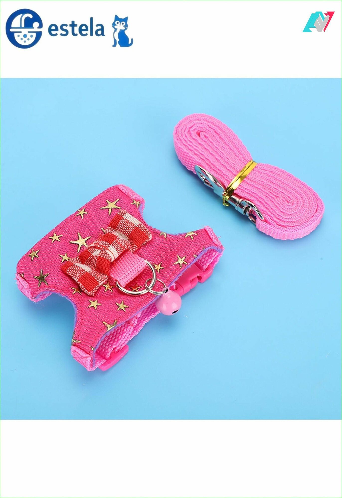 Шлейка для хорьков и грызунов прогулочная жилетка с поводком дышащая мягкая ткань золотые звезды размер S (14-17 см)