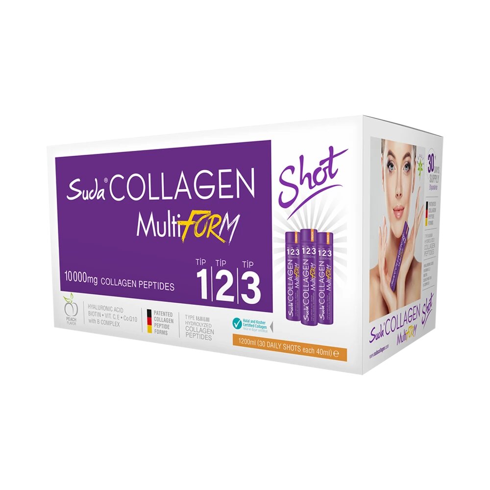 Коллаген Suda Collagen MultiForm, 10000 мг, в шотах, персиковый вкус, 30 шт