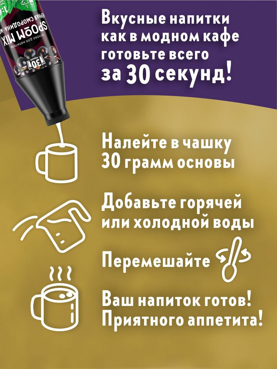 Основа для напитков SPOOM MIX Чёрная смородина, мята, бутылка 1 кг — фото 1